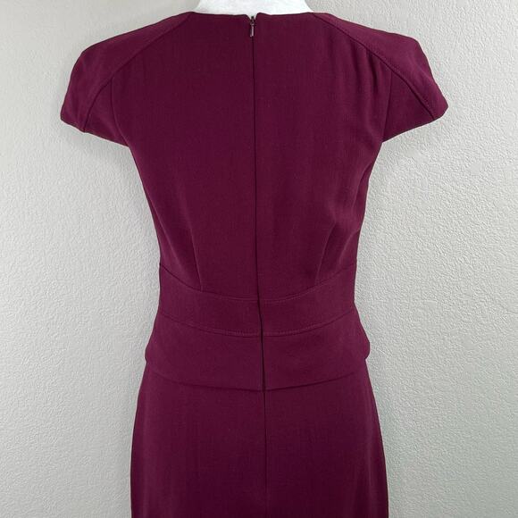 Tibi Maroon Knit Virgin Wool Short Sleeve V-Neck Peplum Mini Sheath Dress 6/SM - Picture 9 of 14
